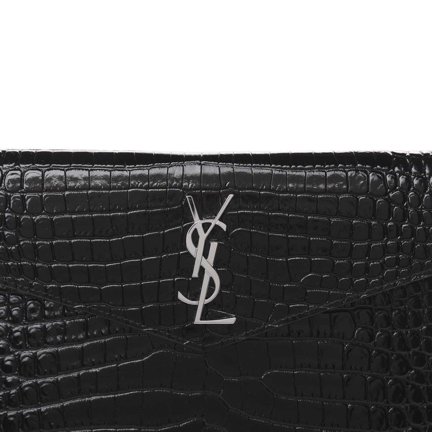 Saint Laurent Calfskin Crocodile Embossed Monogram Uptown Baby Pouch Black 5 of 8