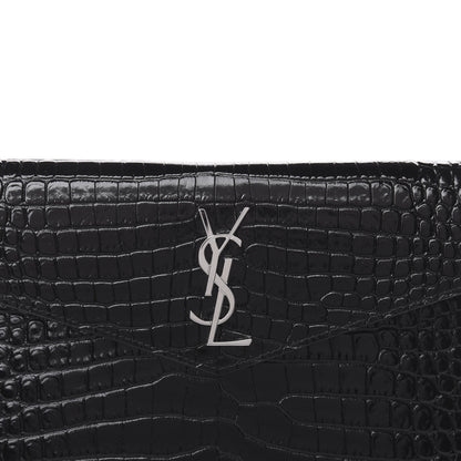 Saint Laurent Calfskin Crocodile Embossed Monogram Uptown Baby Pouch Black 5 of 8
