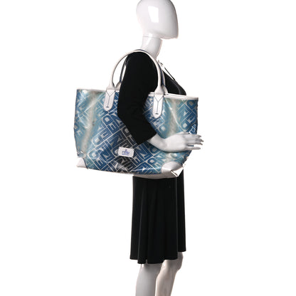 Fendi Calfskin Canvas Basket Sea Medium Tote White Blue 2 of 28