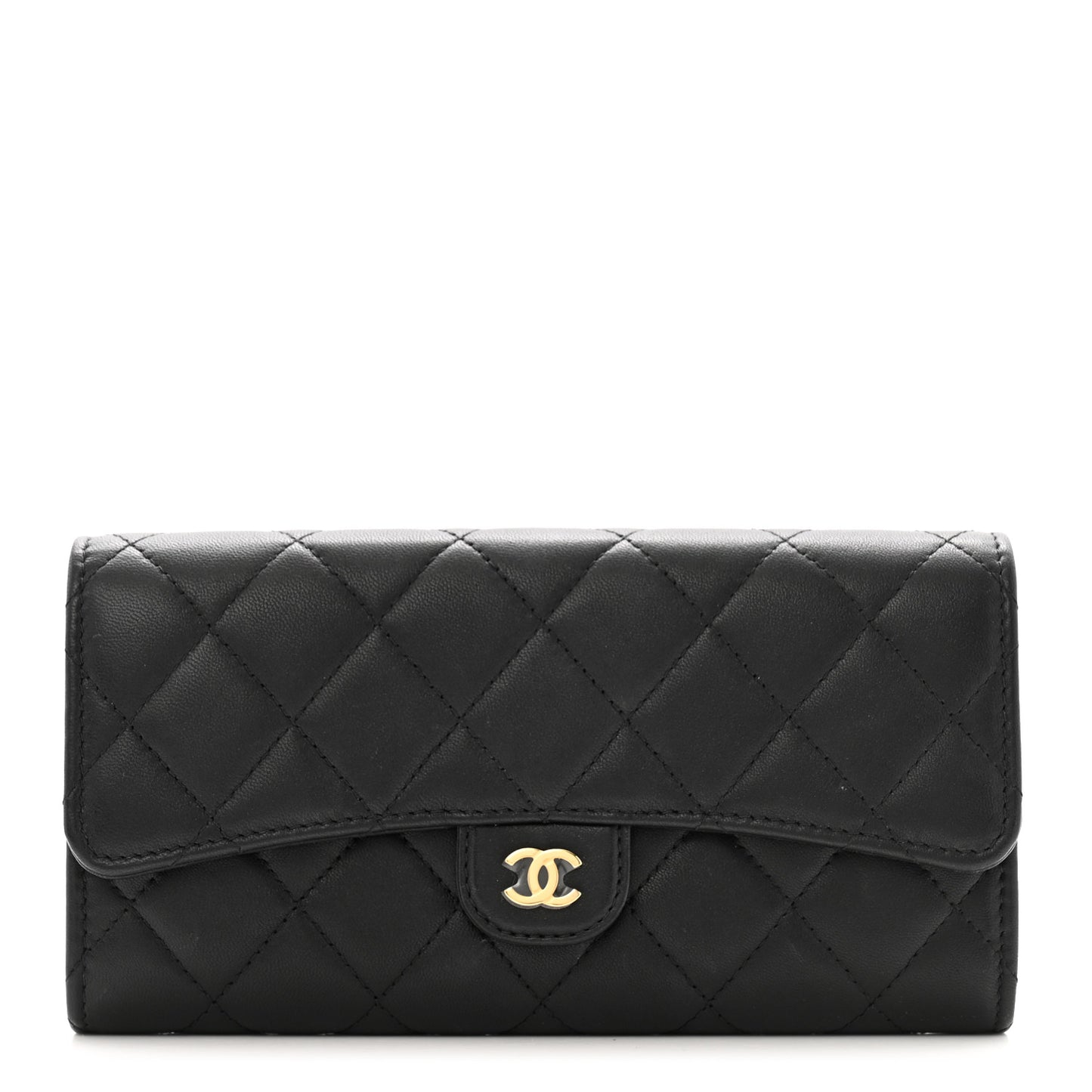 Lambskin Quilted Large Flap Wallet Black