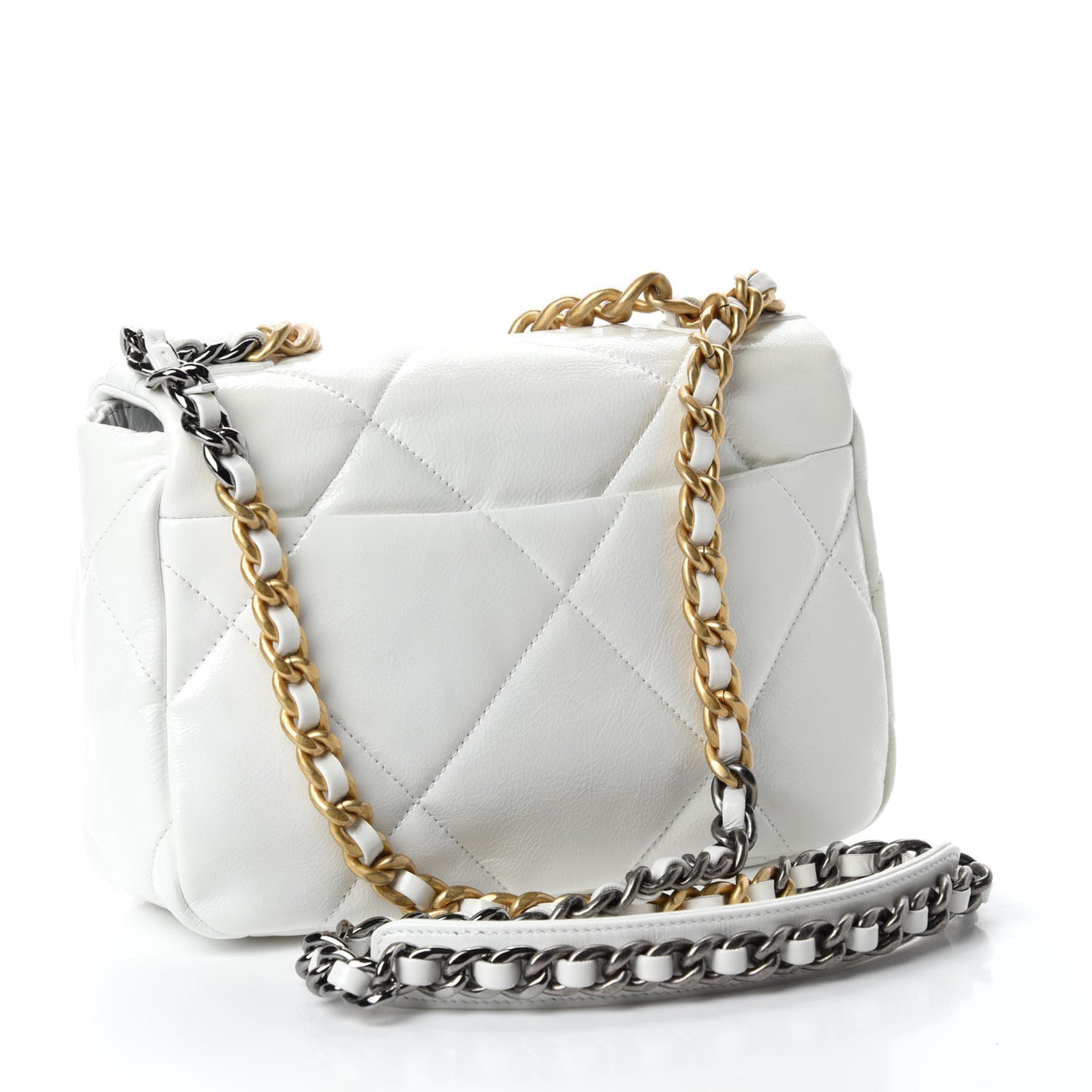 Shiny Crumpled Calfskin Quilted Medium Chanel 19 Flap White