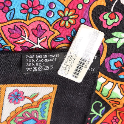 Hermes Cashmere Silk Au Pays Des Oiseaux Fleurs Shawl 140 Black Fuchsia Vert 4 of 5