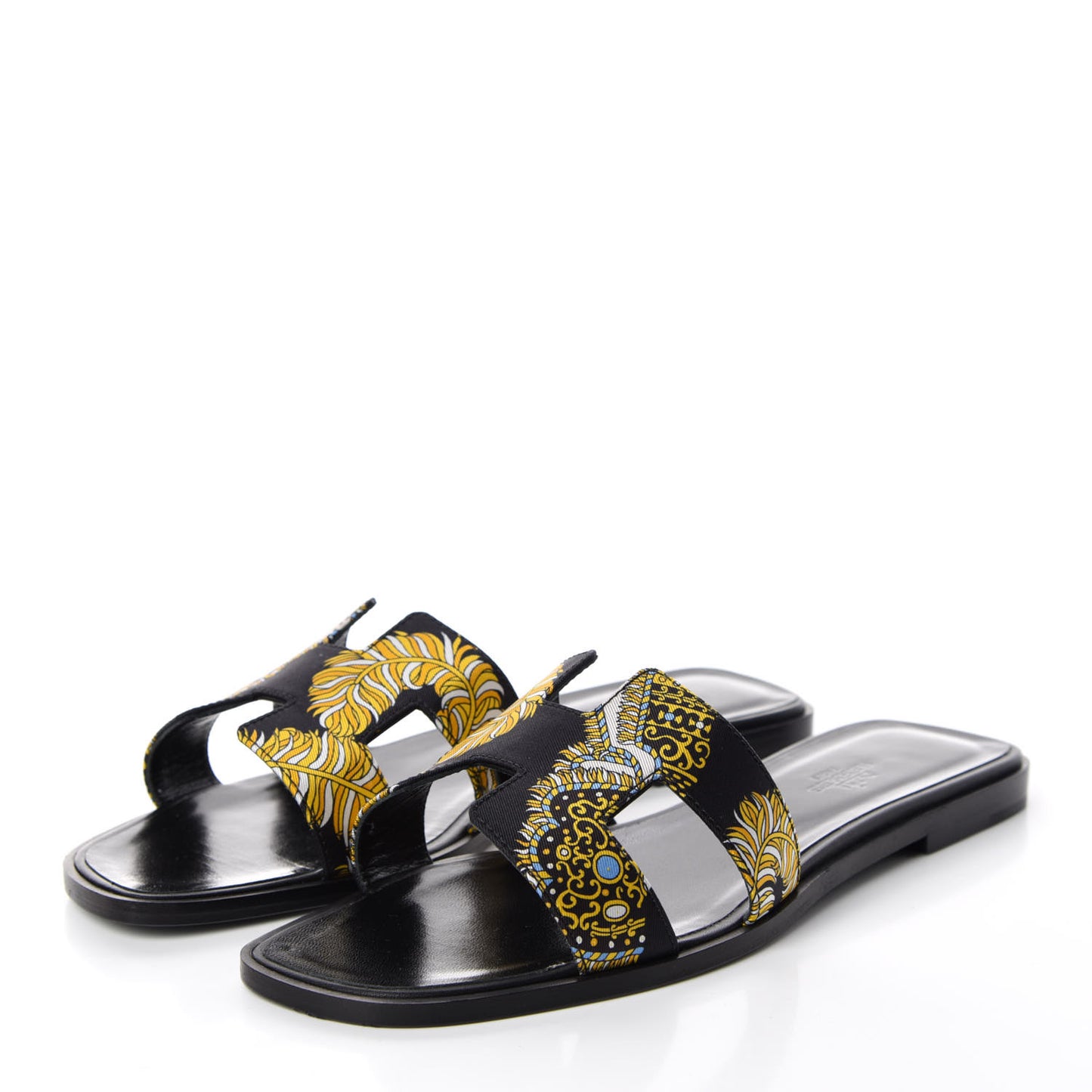 Silk Printed Sous L'Egide de Mars Oran Sandals 39 Bleu Black