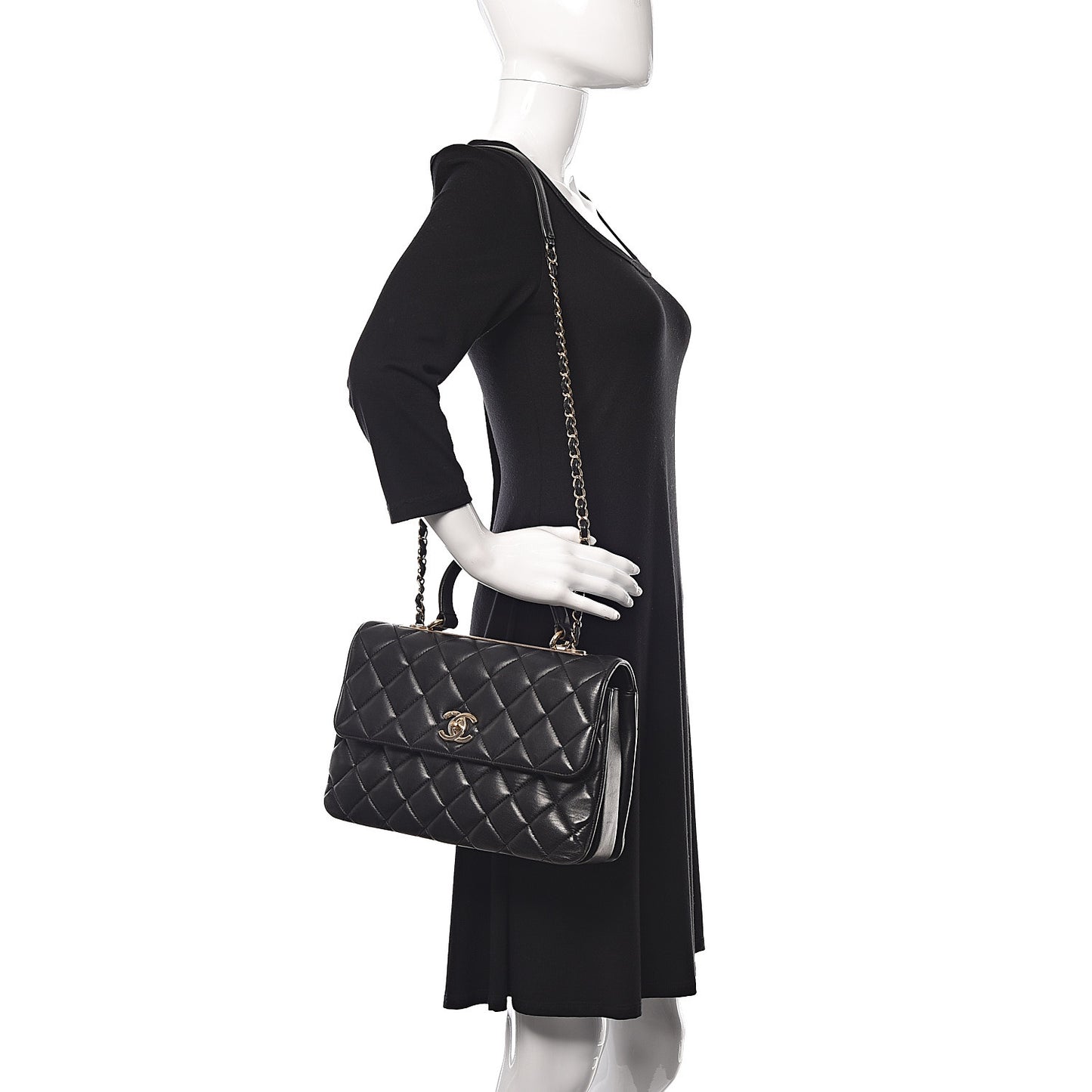 Lambskin Quilted Medium Trendy CC Flap Dual Handle Bag Black