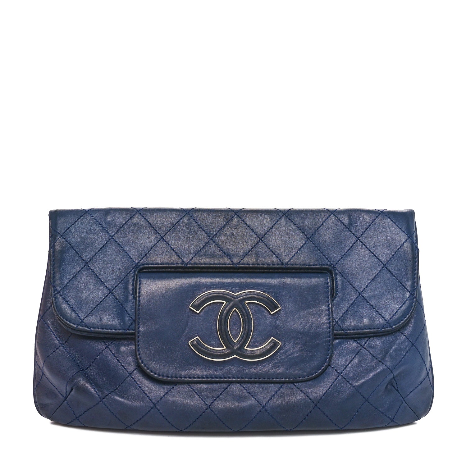 Chanel Lambskin Diamond Stitch Convertible Clutch Navy 1 of 11