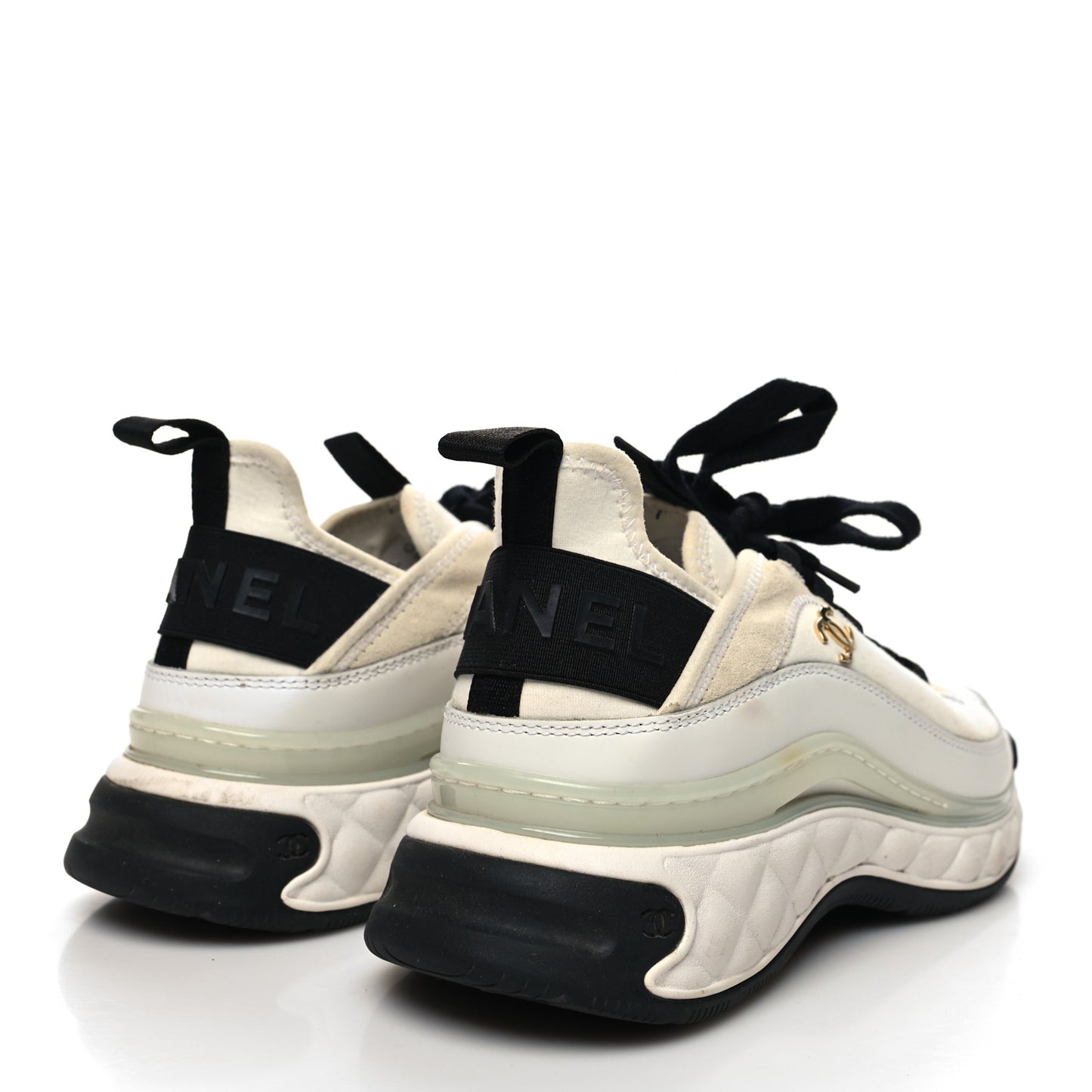 Velvet Calfskin Mixed Fibers CC Sneakers 37.5 Ivory Black