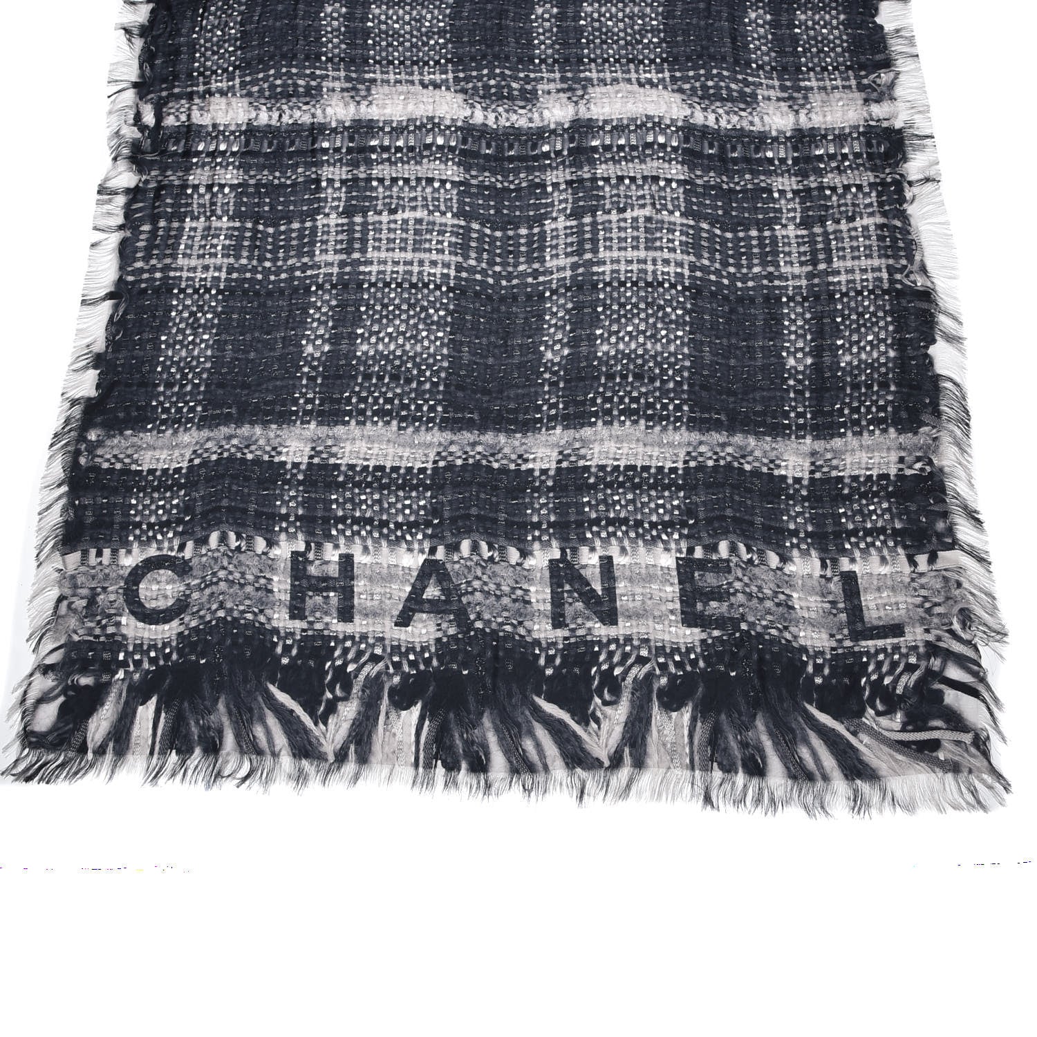 Chanel Silk CC Logo Scarf Black White 5 of 5