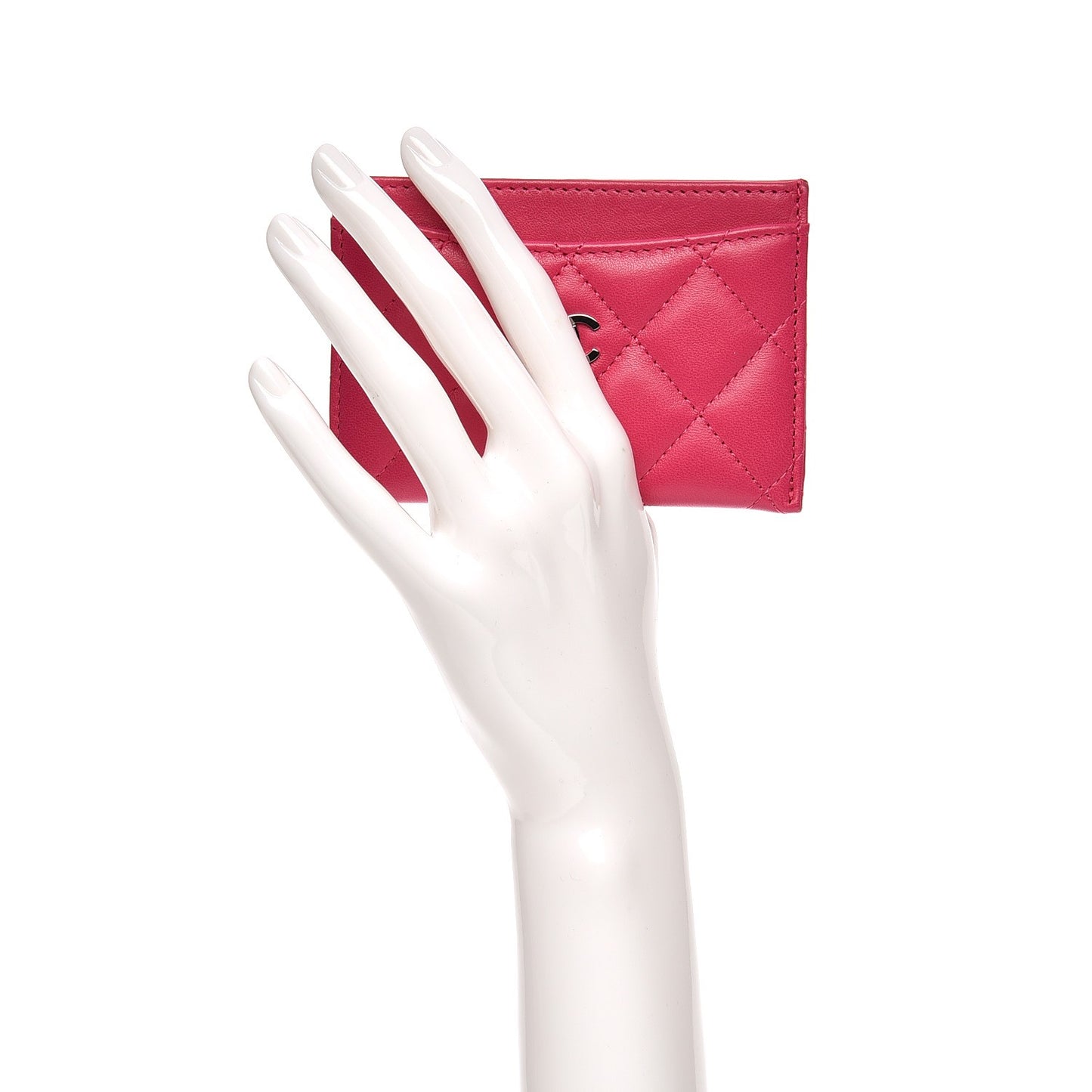 Lambskin Quilted Card Holder Fuchsia