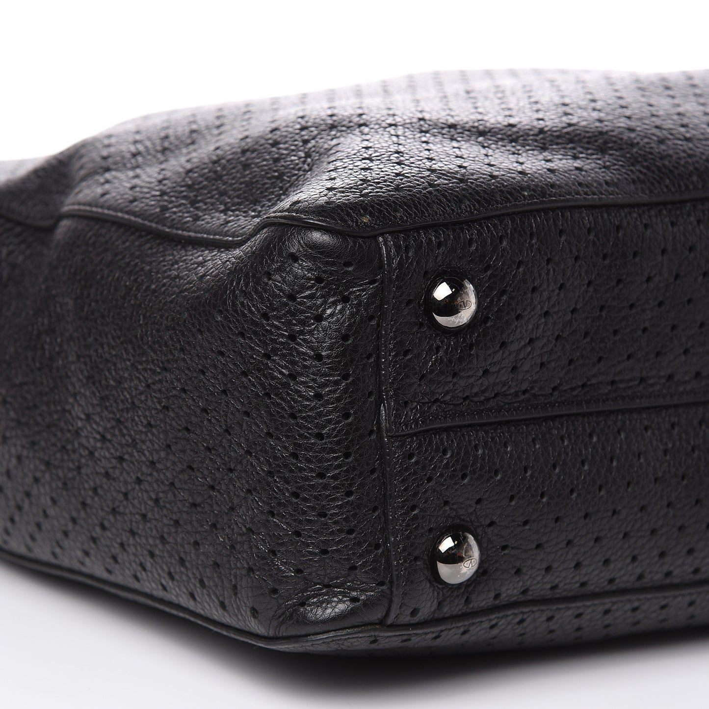 Calfskin Perforated Rockstud Large Travel Briefcase Black