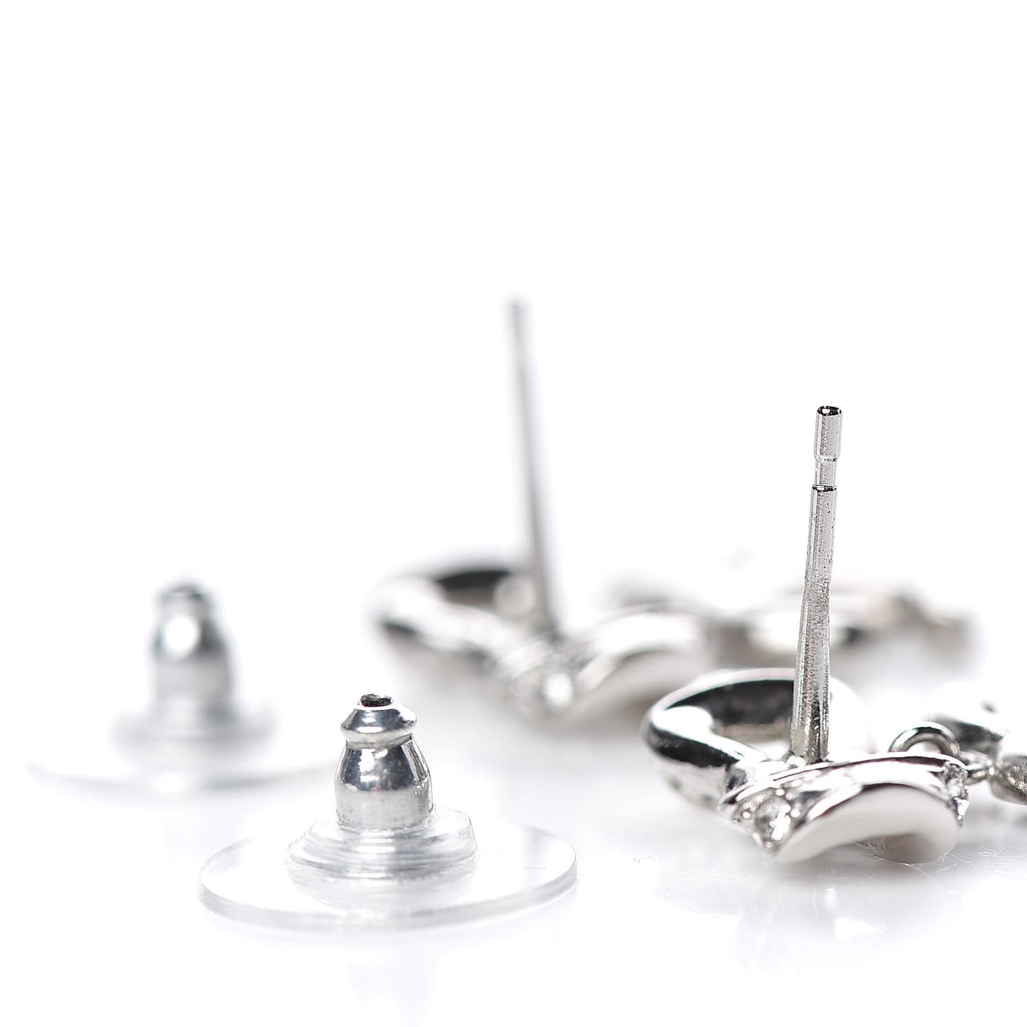 Crystal CC Bow Drop Earrings Silver