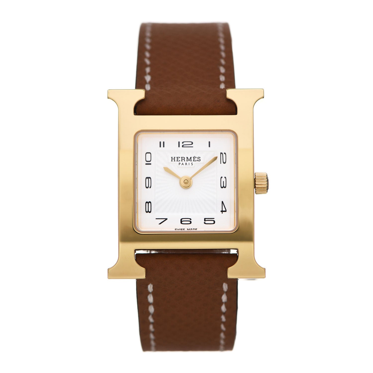 Hermes Stainless Steel Epsom 21mm Heure H Hour Quartz Watch Gold 1 of 5