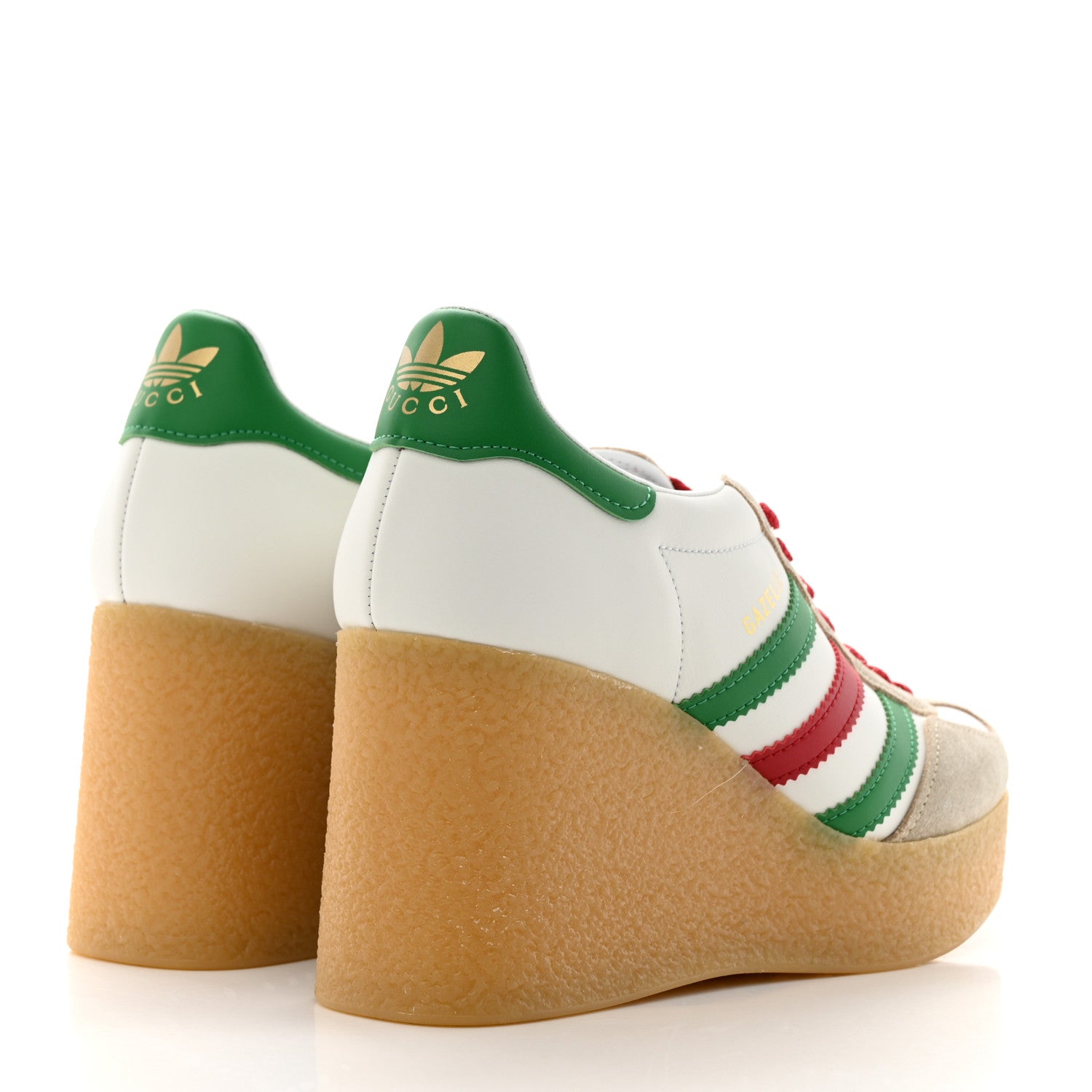 Gucci X ADIDAS Suede Madeira Gazelle Wedge Sneakers 37.5 Oatmeal White New Shamarock Hibiscus Red 4 of 8