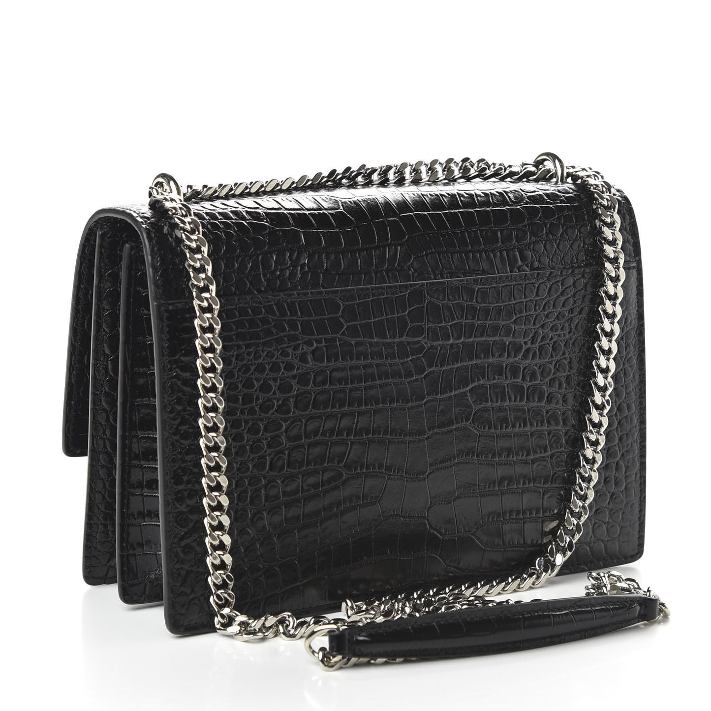 Calfskin Crocodile Embossed Medium Monogram Sunset Black