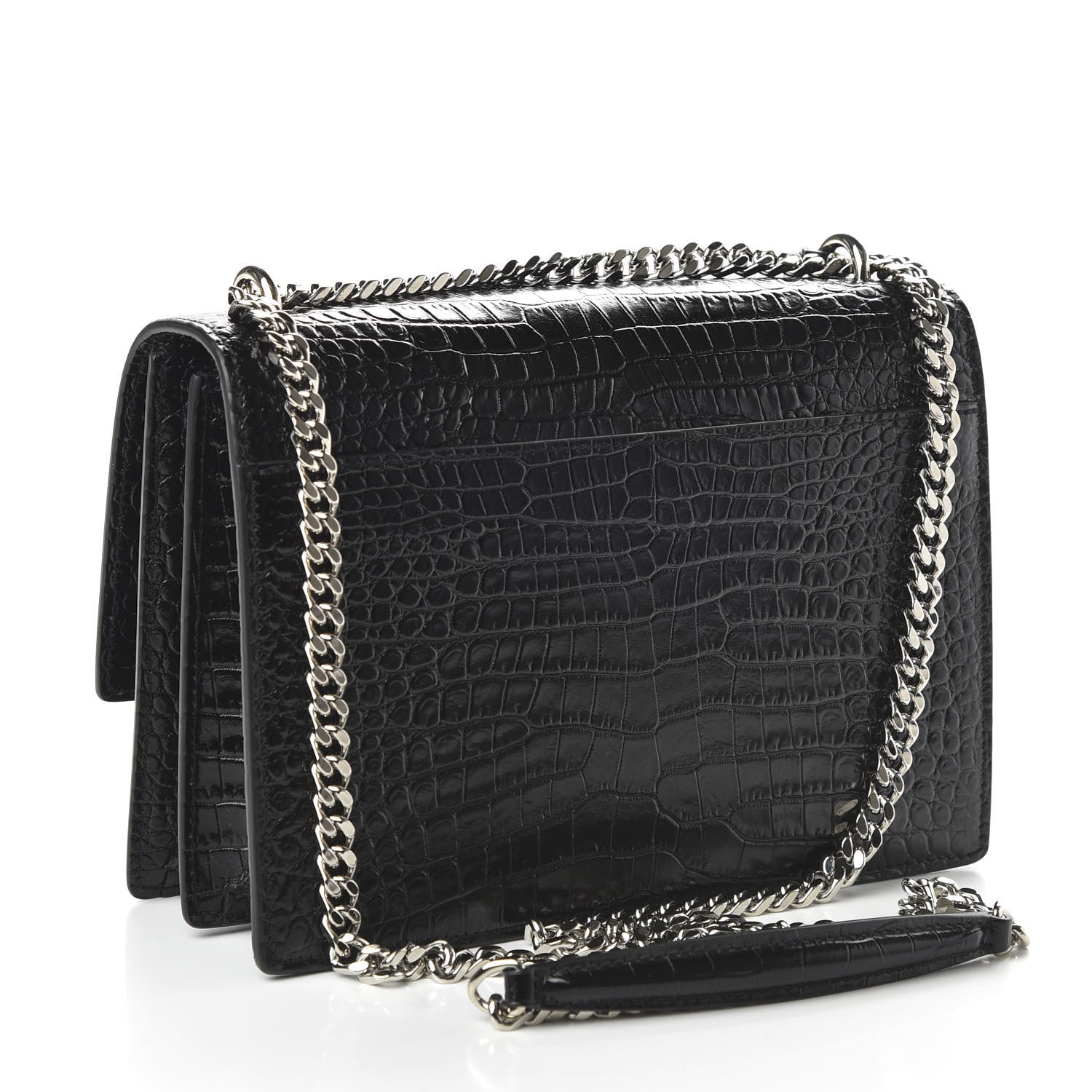 Saint Laurent Calfskin Crocodile Embossed Medium Monogram Sunset Black 3 of 9