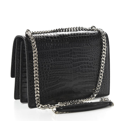 Saint Laurent Calfskin Crocodile Embossed Medium Monogram Sunset Black 3 of 9