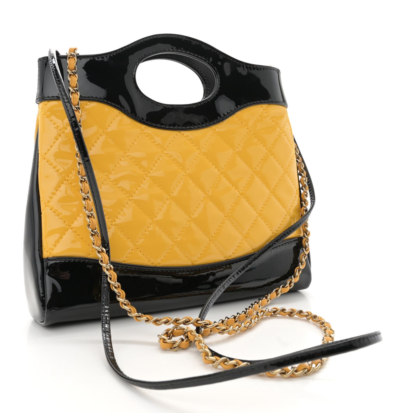 Patent Calfskin Quilted Mini 31 Shopping Bag Yellow Black