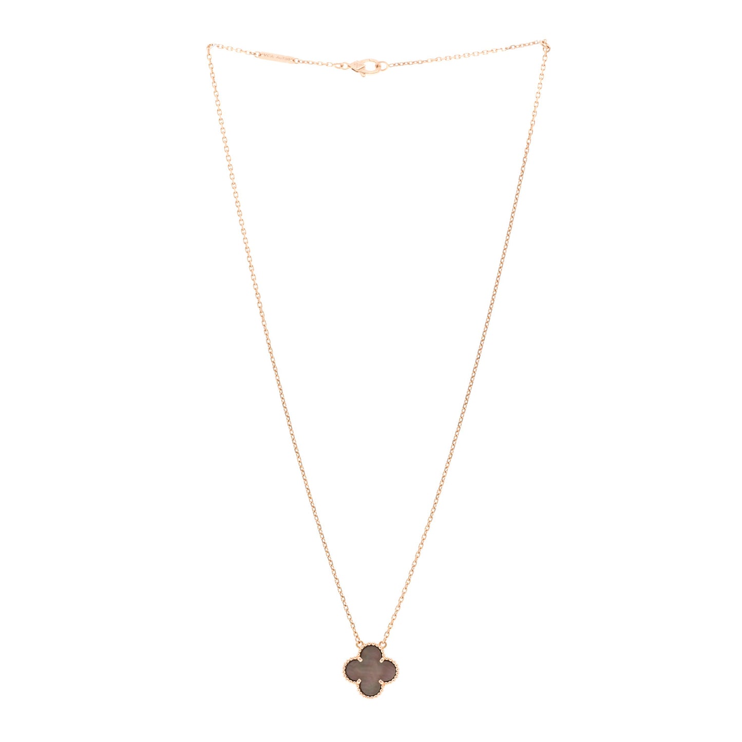 18K Rose Gold Gray Mother of Pearl Vintage Alhambra Pendant Necklace