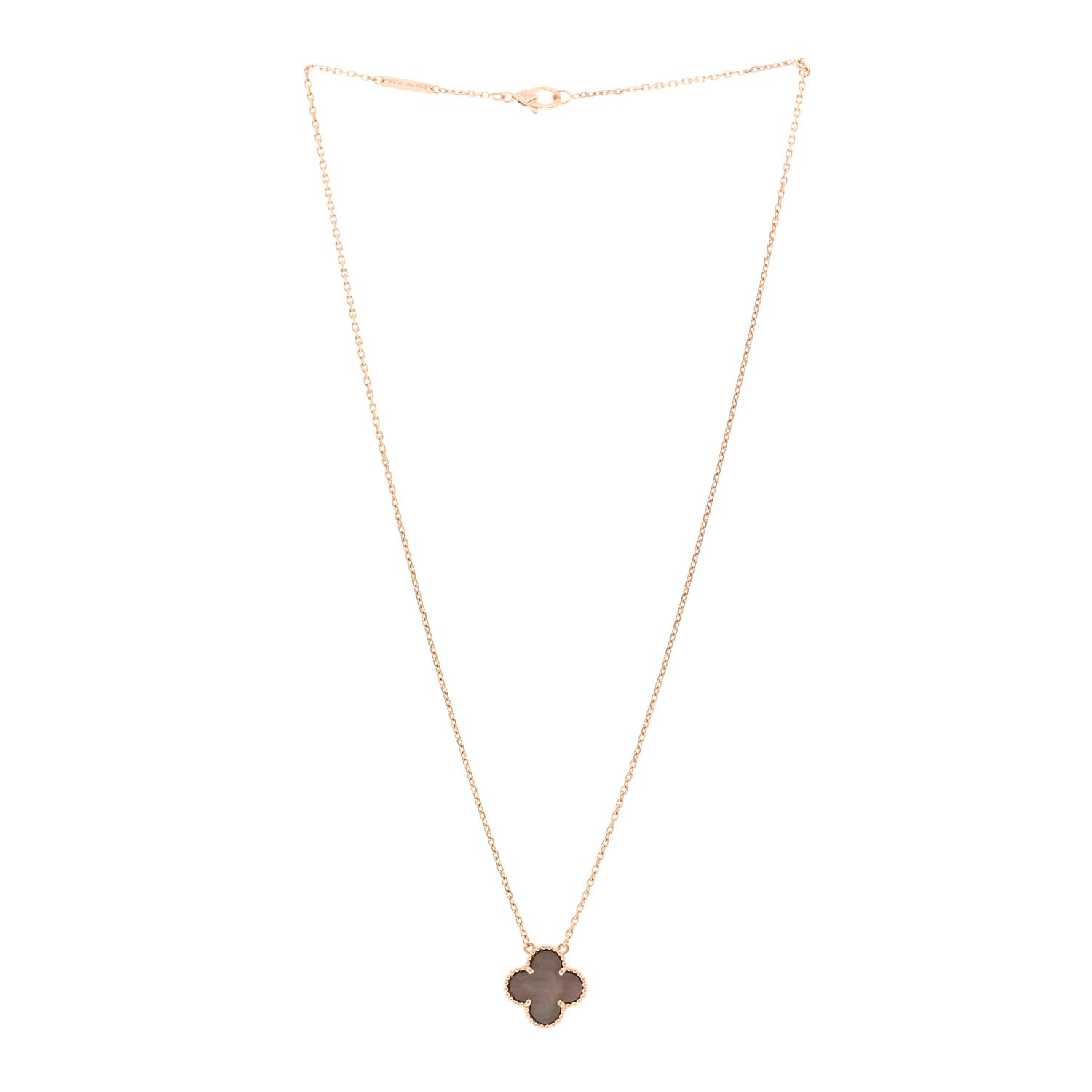Van Cleef & Arpels 18K Rose Gold Gray Mother of Pearl Vintage Alhambra Pendant Necklace 3 of 5