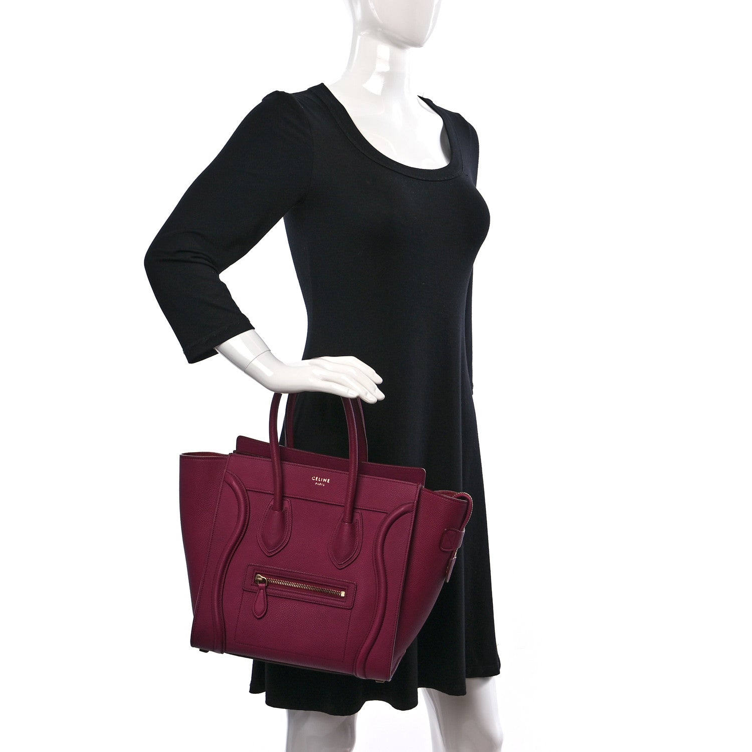 Celine Drummed Calfskin Micro Luggage Plum 2 of 12