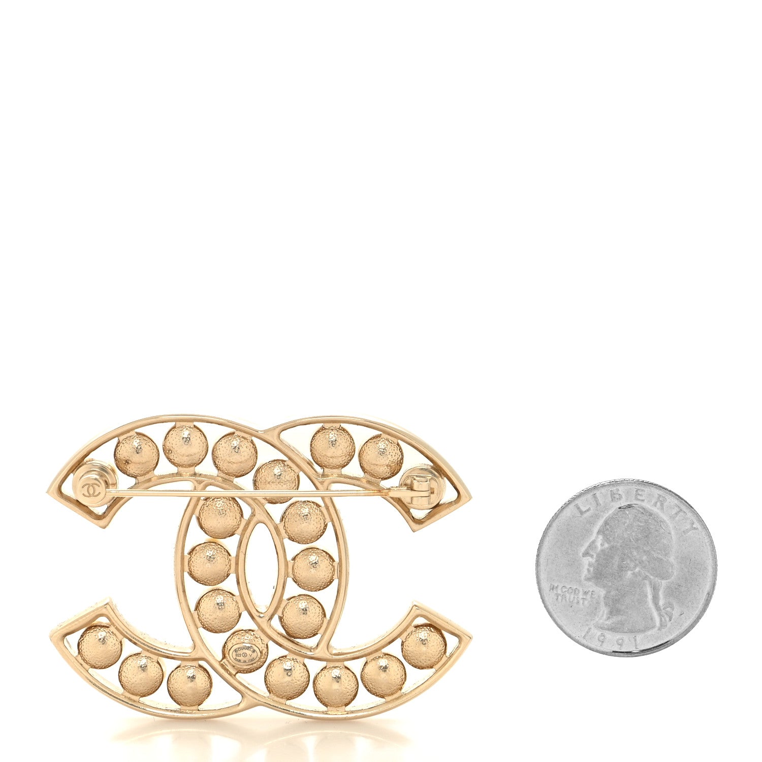 Chanel Pearl CC Brooch Light Gold 2 of 3