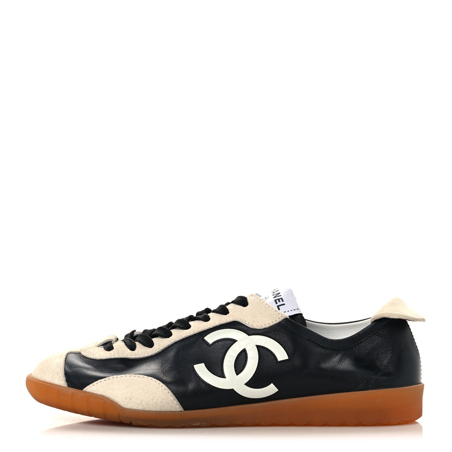 Chanel Calfskin Embossed Suede Womens CC Sneakers 37 Black White 1 of 8