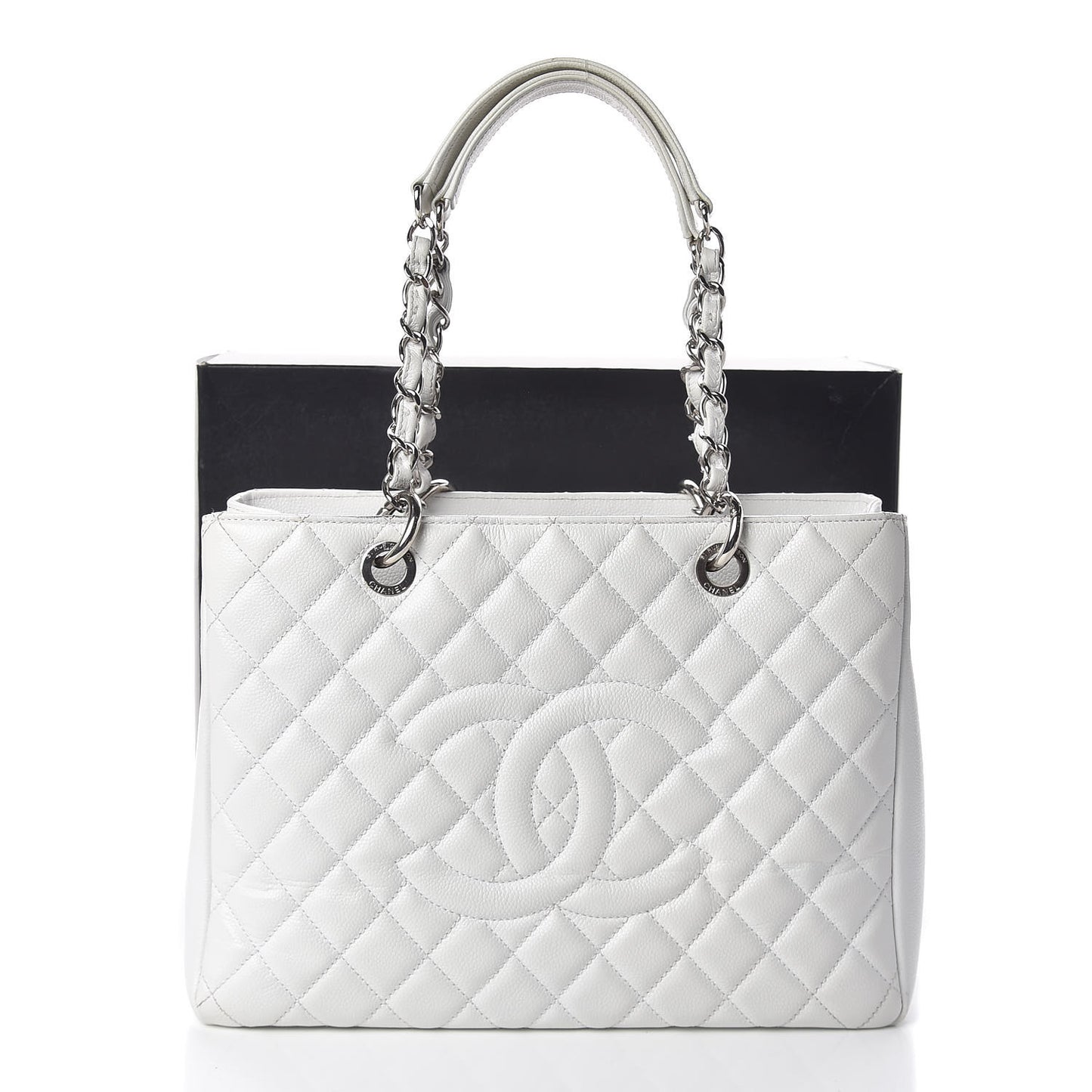 Caviar Quilted Grand Shopping Tote GST White