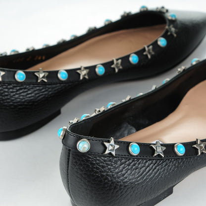Valentino Garavani Pebbled Calfskin Rockstud Rolling Ballerina Flats 36.5 Black 7 of 8