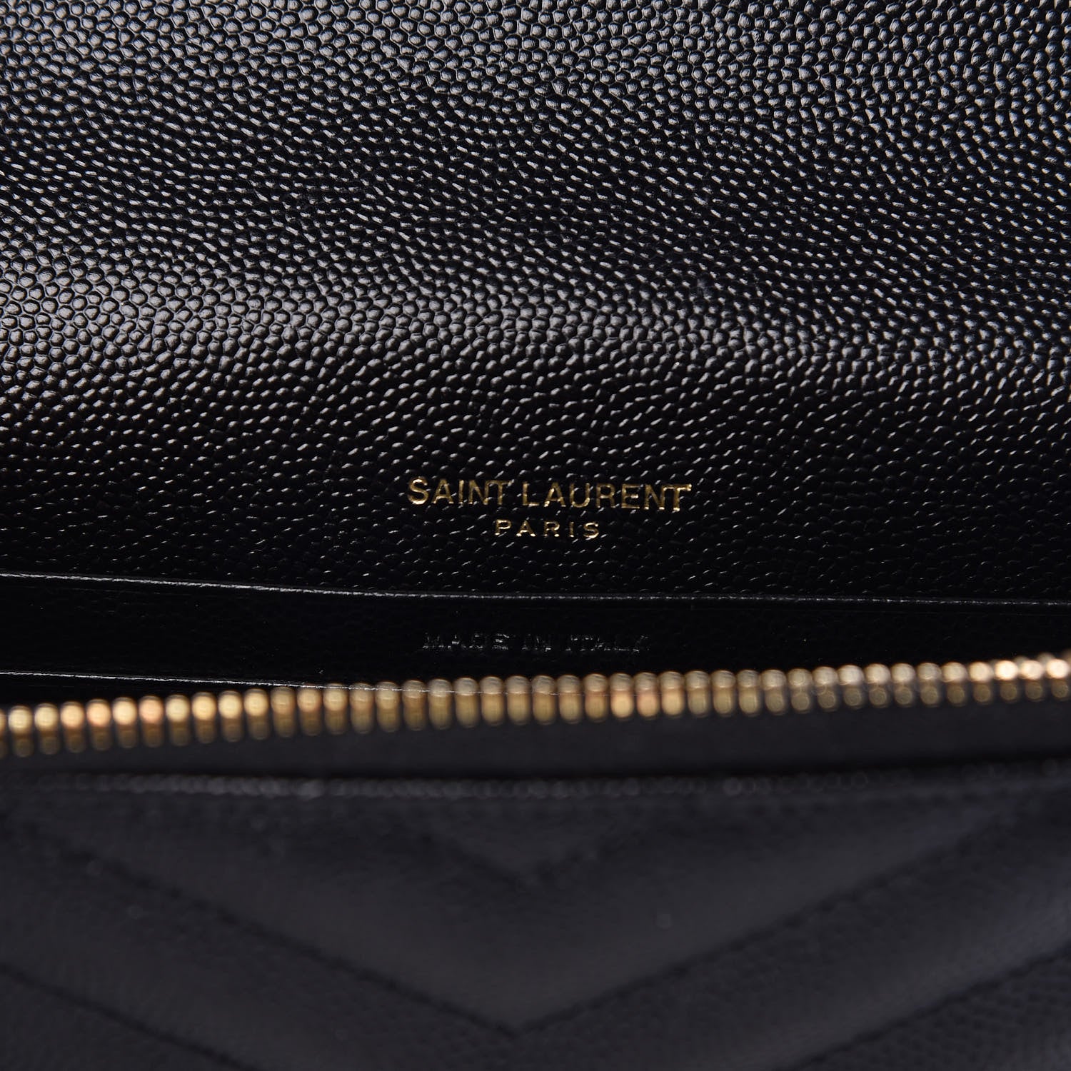 Saint Laurent Grain De Poudre Matelasse Chevron Monogram Envelope Chain Wallet Black 6 of 10