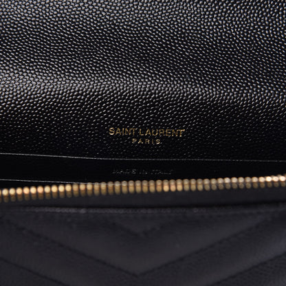 Saint Laurent Grain De Poudre Matelasse Chevron Monogram Envelope Chain Wallet Black 6 of 10