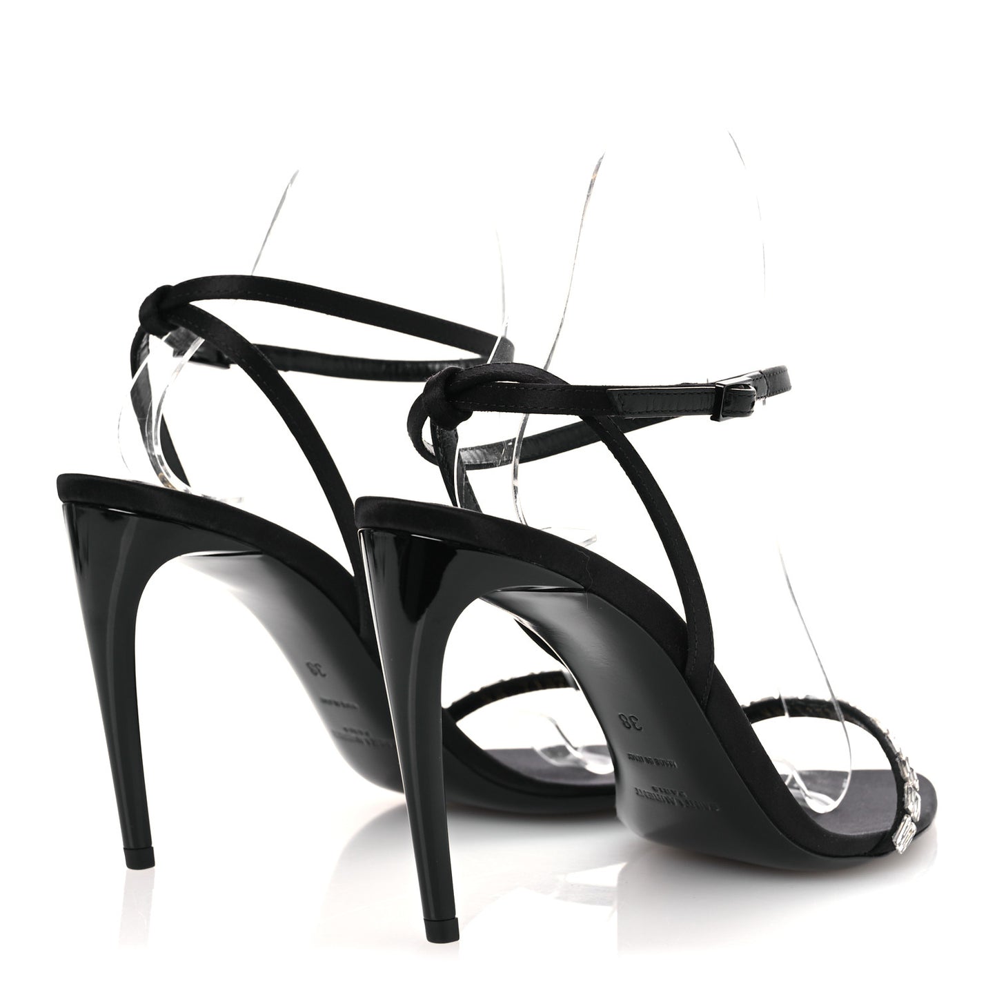 Crepe Satin Crystal New Nuit 90 Ankle Strap Sandals  38 Black