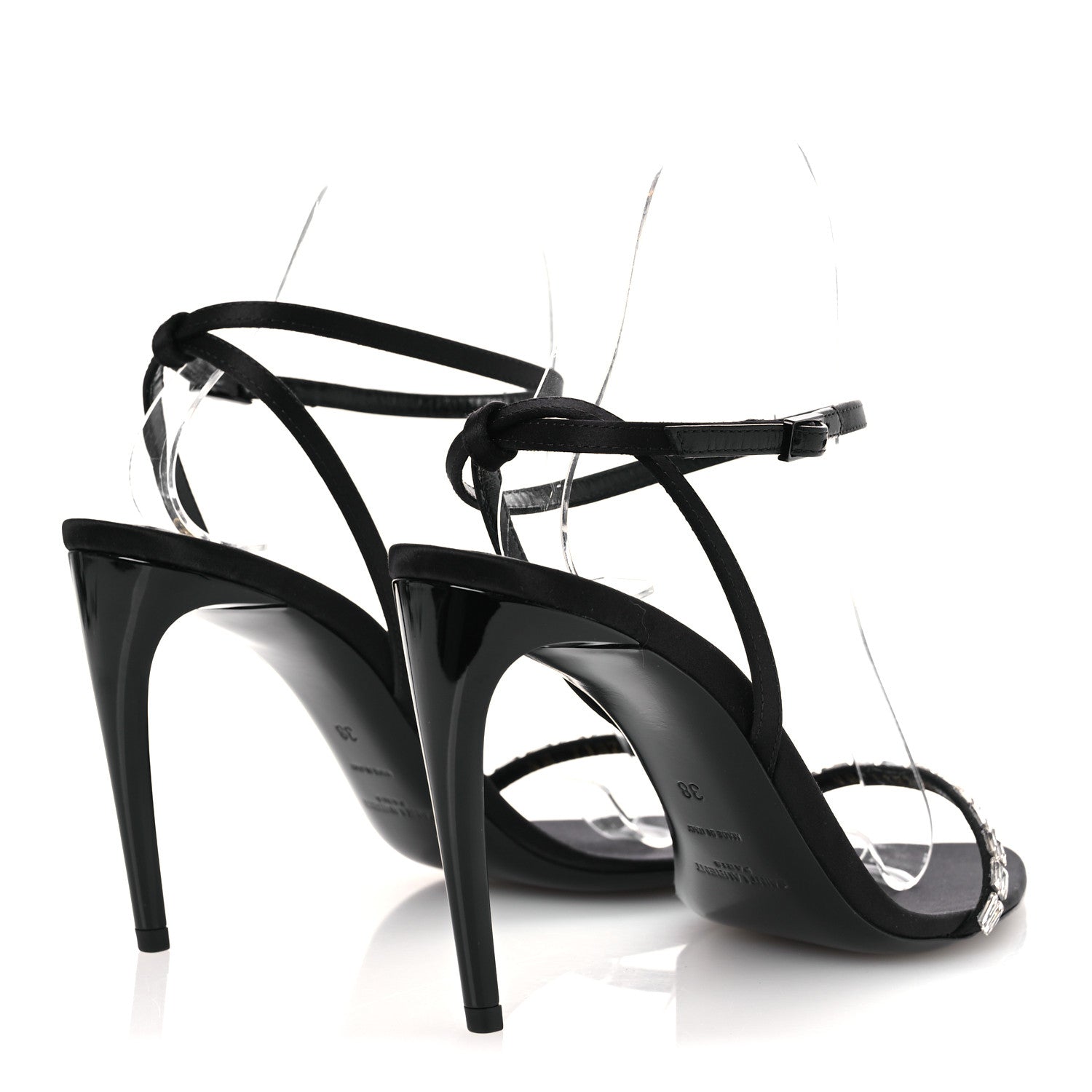 Saint Laurent Crepe Satin Crystal New Nuit 90 Ankle Strap Sandals  38 Black 5 of 12