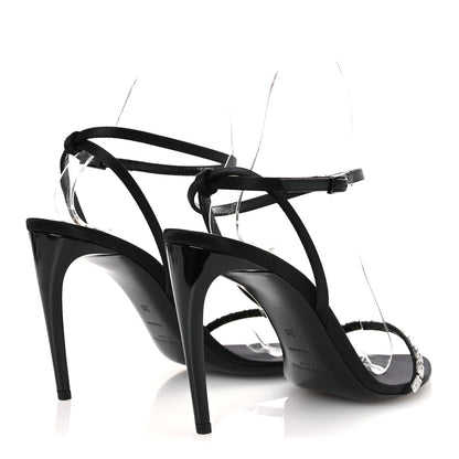 Saint Laurent Crepe Satin Crystal New Nuit 90 Ankle Strap Sandals  38 Black 5 of 12