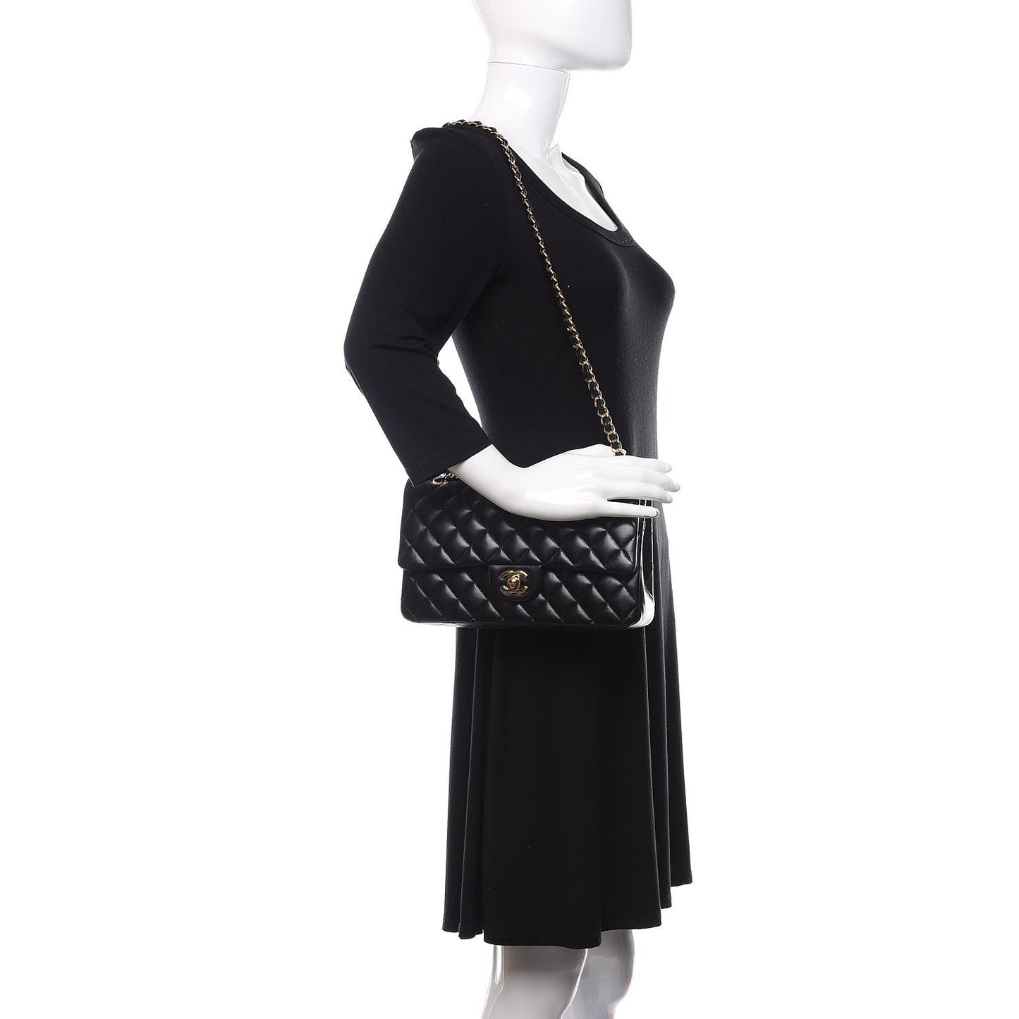 Lambskin Quilted Medium Double Flap Black