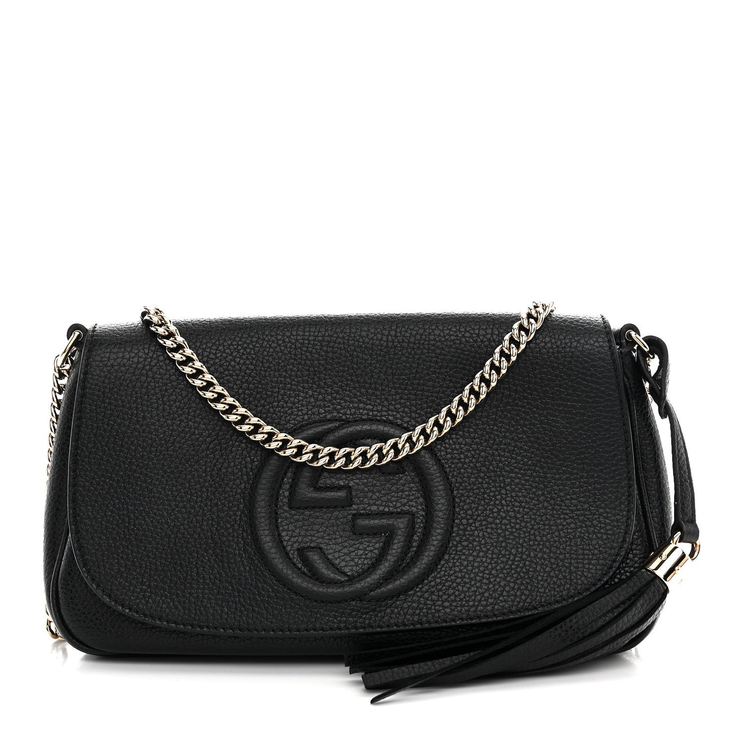 Pebbled Calfskin Medium Soho Flap Crossbody Black