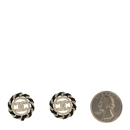 Chanel Crystal Lambskin Chain CC Stud Earrings Black Gold 2 of 5