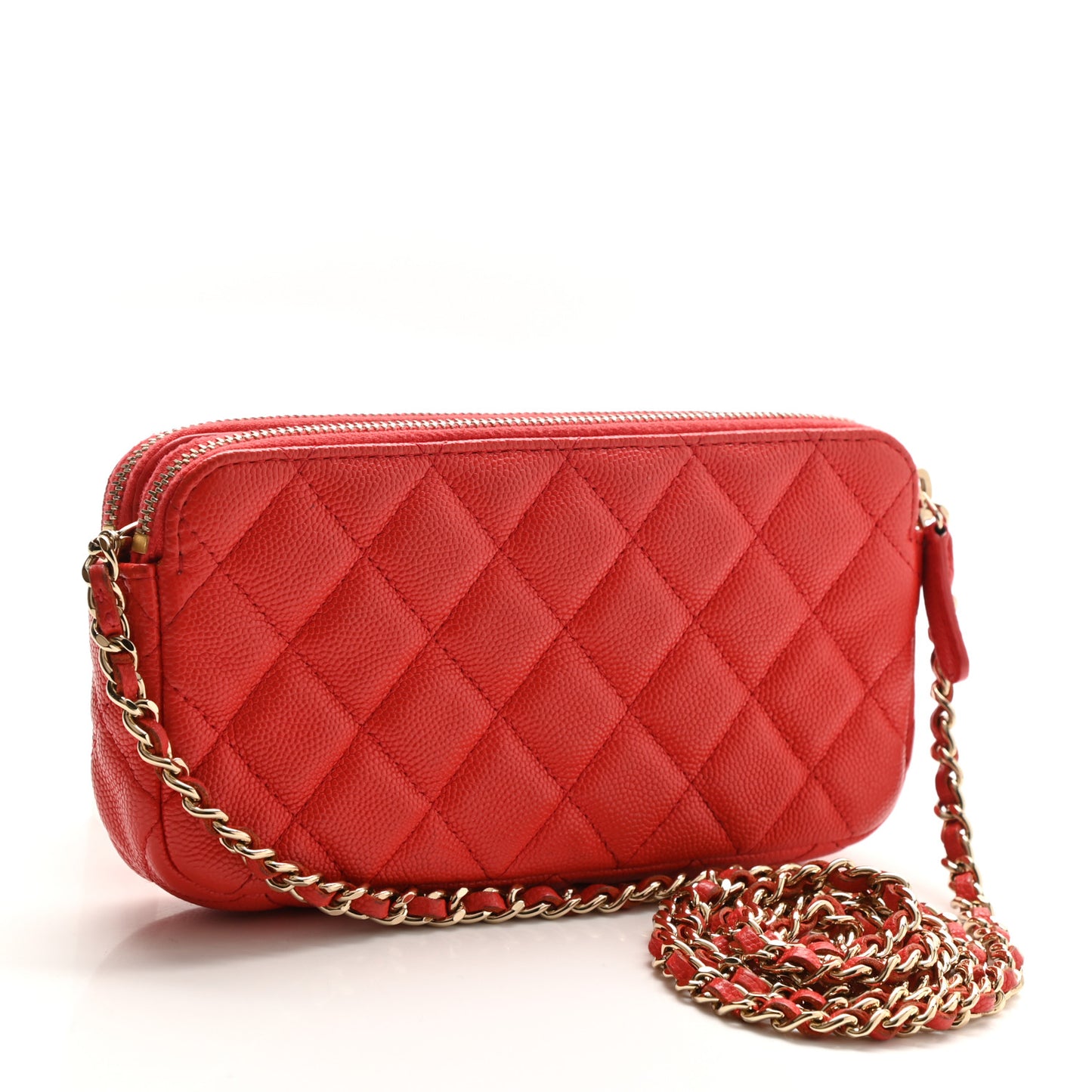 Caviar Quilted Small Clutch With Chain Red