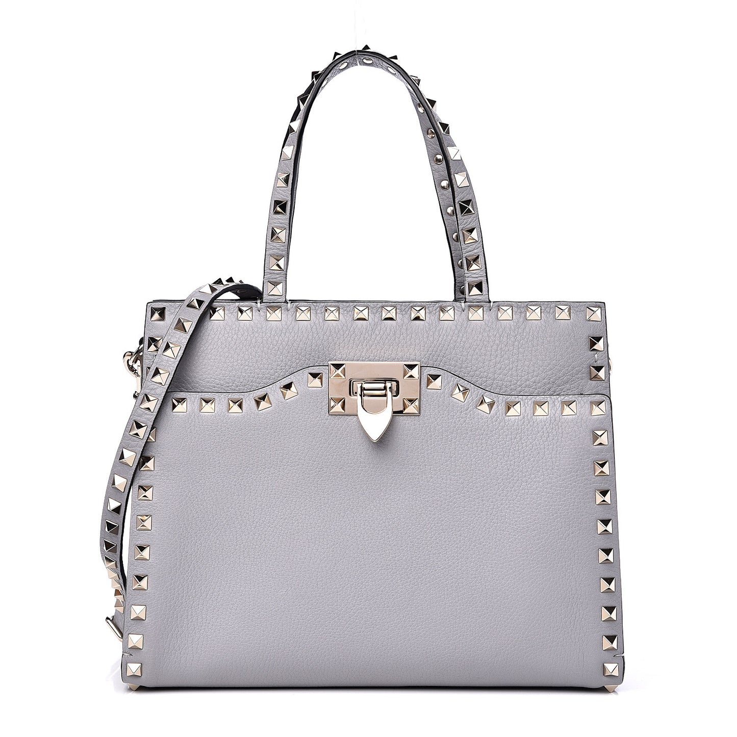 Grained Calfskin Small Rockstud Double Bag Pastel Grey