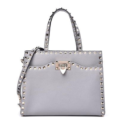 Valentino Garavani Grained Calfskin Small Rockstud Double Bag Pastel Grey 1 of 13