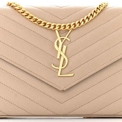Saint Laurent Grain De Poudre Matelasse Chevron Monogram Chain Wallet Dark Beige 8 of 17