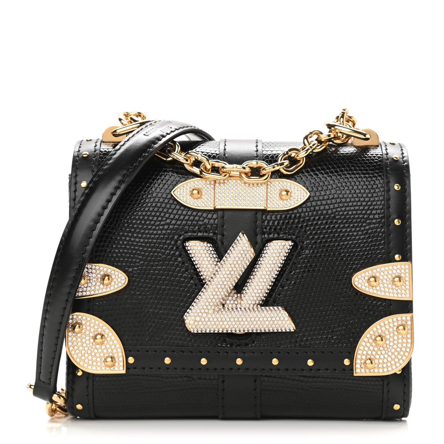 Lizard Mini Twist Shoulder Bag Black