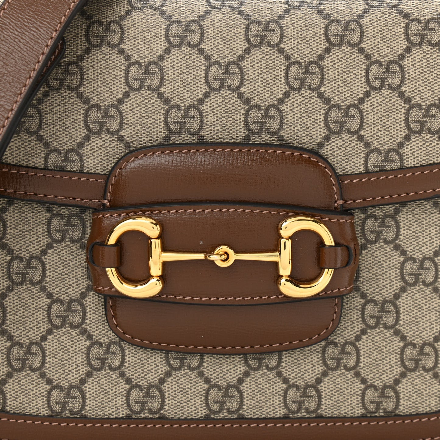 GG Supreme Monogram Horsebit 1955 Shoulder Bag Beige Brown Sugar