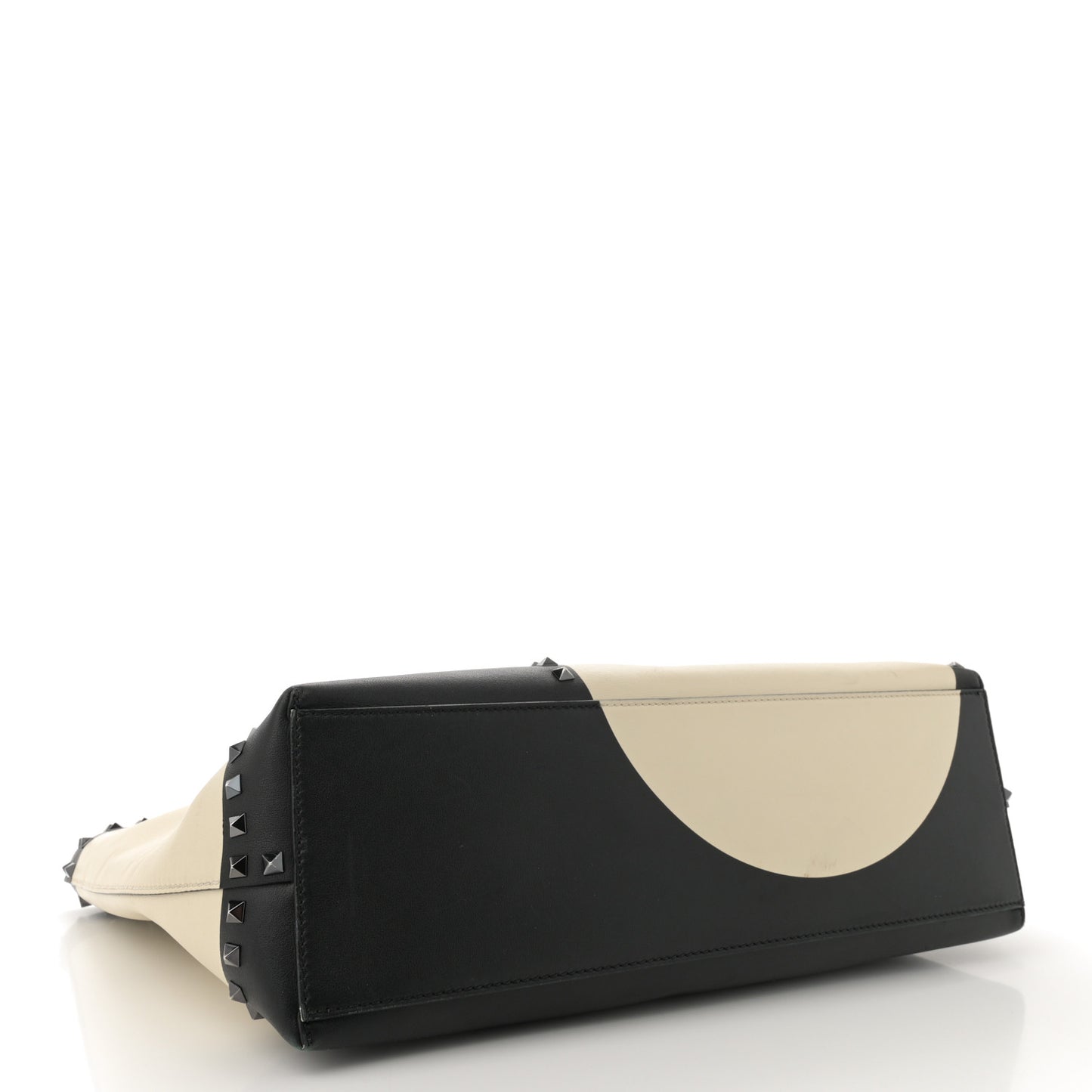 Calfskin Polka Dot Rockstud Shoulder Tote Black Light Ivory