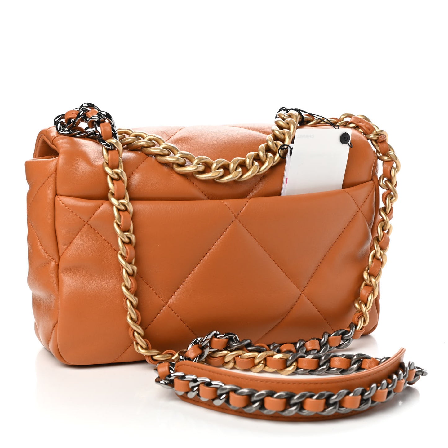 Lambskin Quilted Medium Chanel 19 Flap Light Brown
