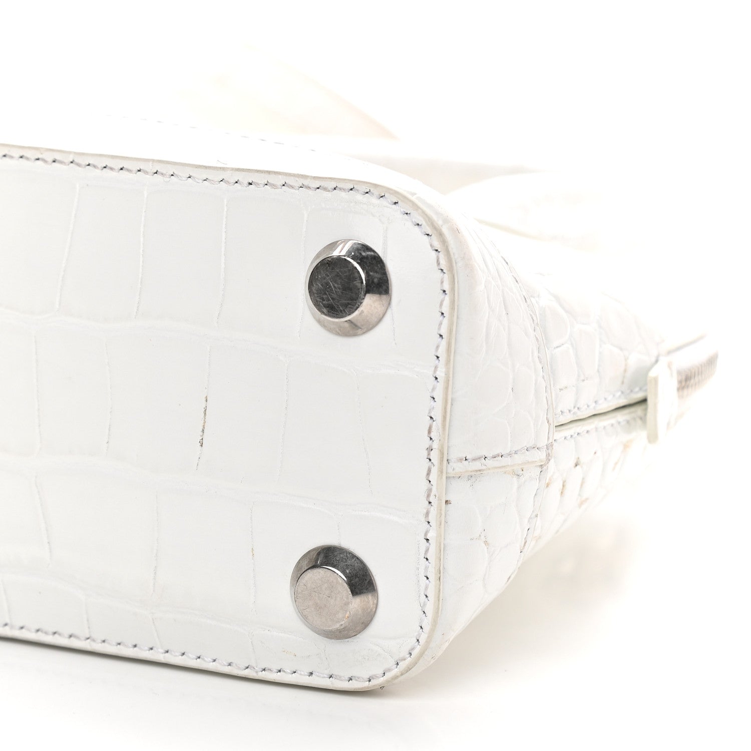 Balenciaga Calfskin Crocodile Embossed XXS Ville Top Handle Bag White Black 10 of 14