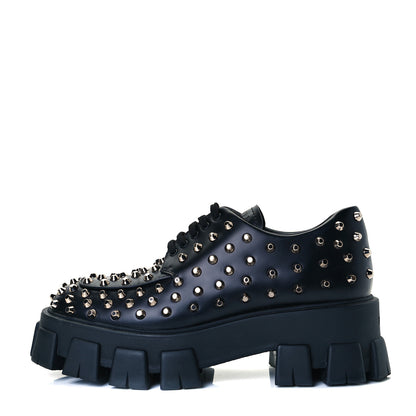 Prada Spazzolato Rois Studded Lace Up Monolith 55mm Derby Loafers 39 Black 1 of 9