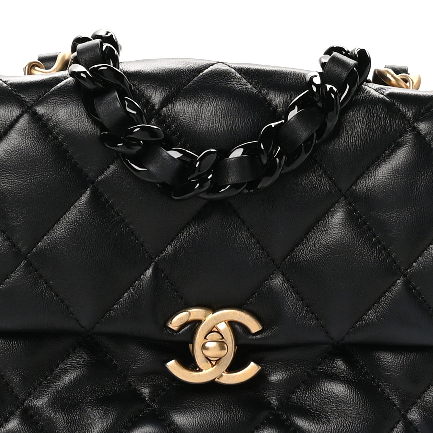 Chanel Lambskin Quilted Mini Lacquered Chain Flap Black 8 of 11
