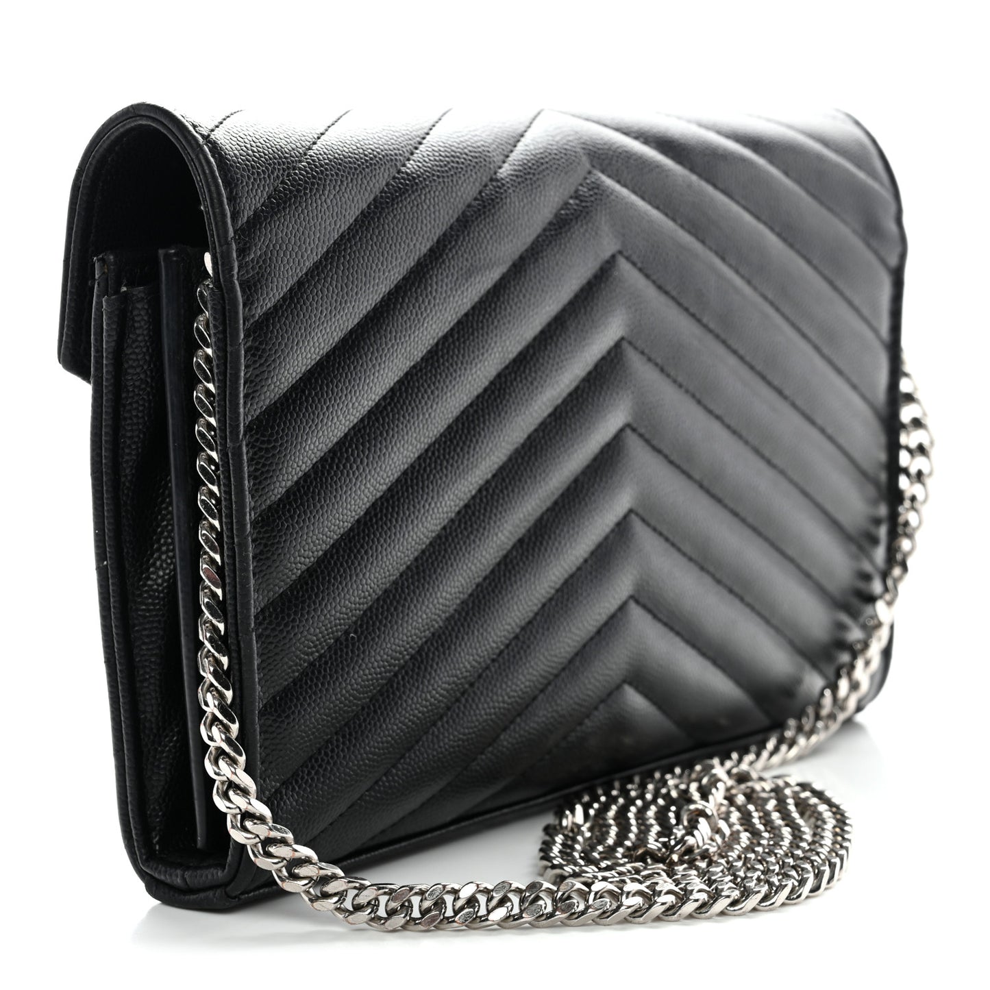 Grain De Poudre Matelasse Chevron Monogram Chain Wallet Black