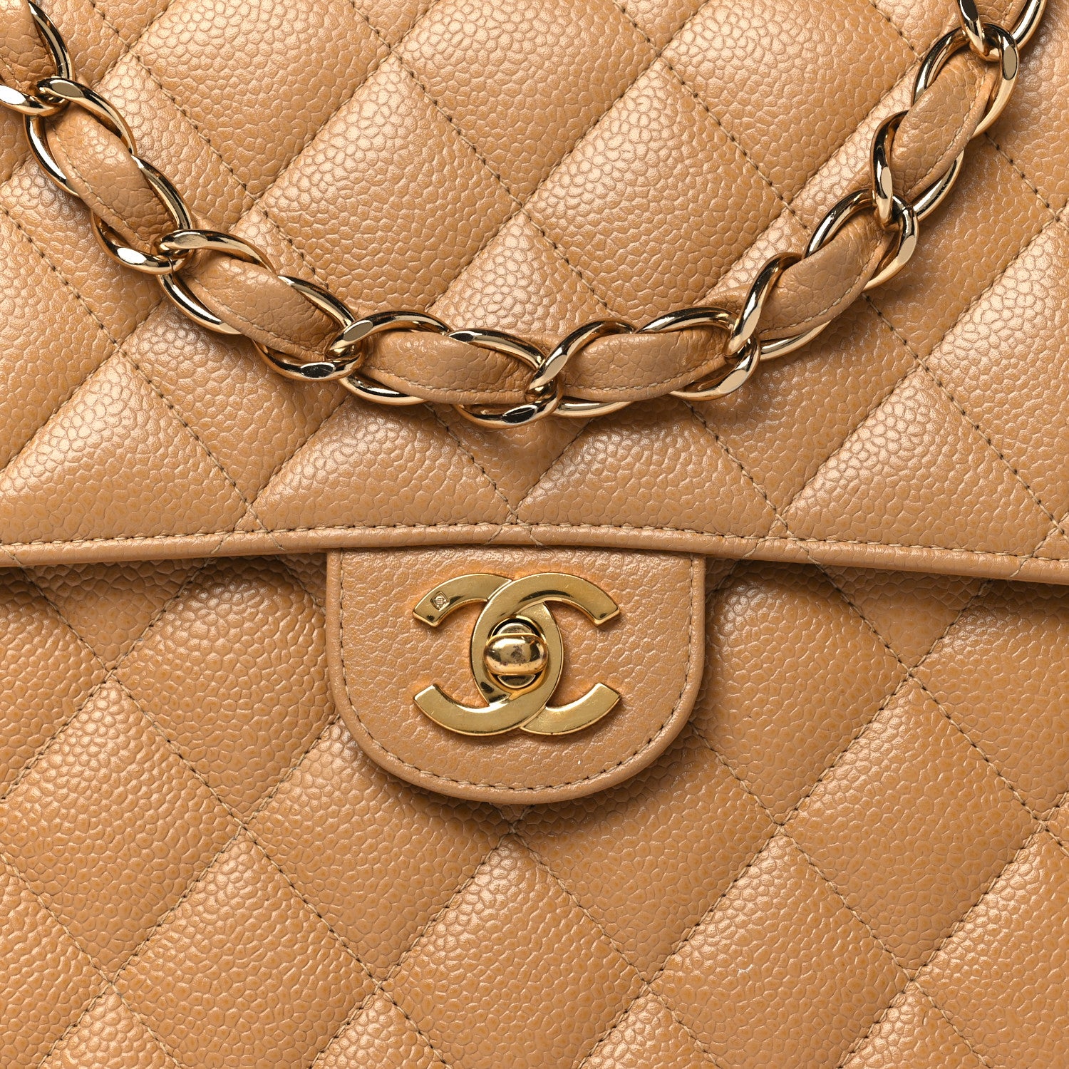 Chanel Caviar Quilted XL Jumbo Single Flap Beige 7 of 11