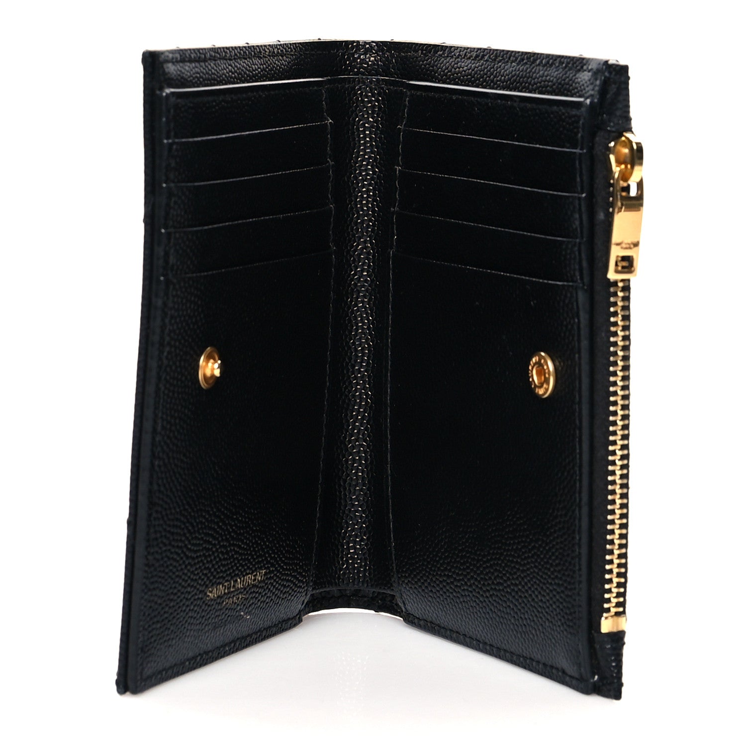 Saint Laurent Grain De Poudre Matelasse Chevron Monogram Zipped Two-Part Wallet Black 5 of 8