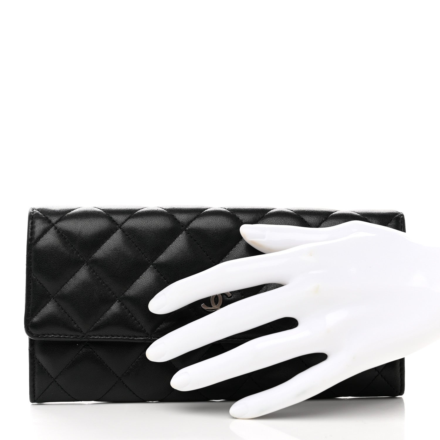 Chanel Lambskin Quilted Large Gusset Flap Wallet Black 2 of 8